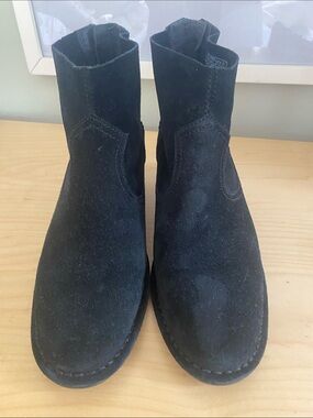 UGG Black Suede Ankle Booties with Block Heel